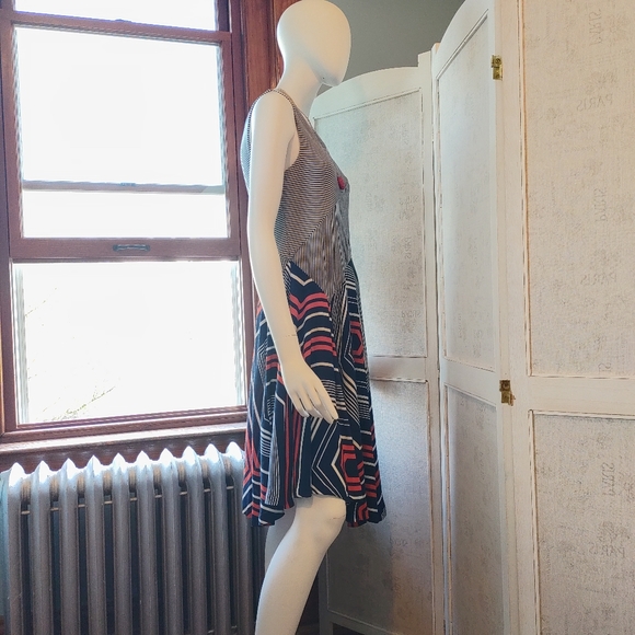 Anthropologie Maeve Cameron  asymmetrical red white & blue Dress S - Picture 4 of 9